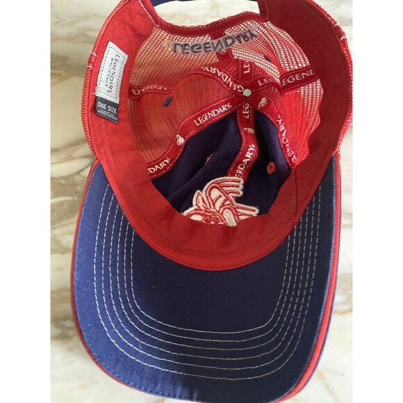 Legendary Navy & Red Mesh Trucker Hat Embroidered Buck Hunting Deer - Picture 6 of 7